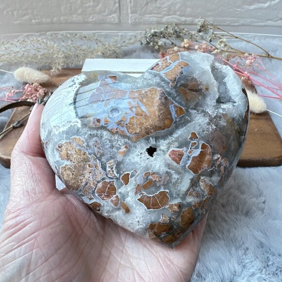 Beautiful Brecciated Jasper with Quartz and Druzy Heart - Picture 1 of 6